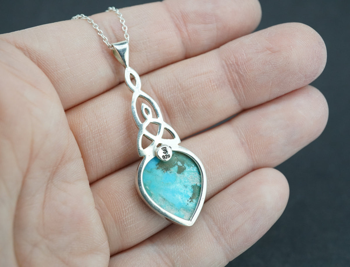 Turquoise Sterling Silver Celtic Long Pendant