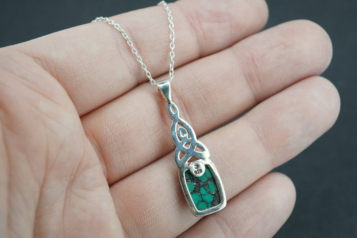 Asian Turquoise Sterling Silver Celtic Pendant