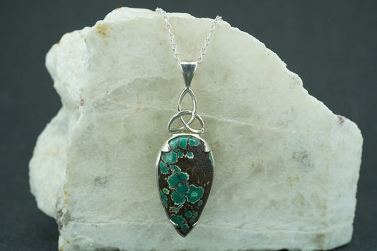 Asian Turquoise Sterling Silver Drop Celtic Pendant