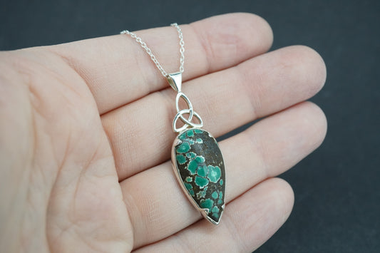 Asian Turquoise Sterling Silver Drop Celtic Pendant