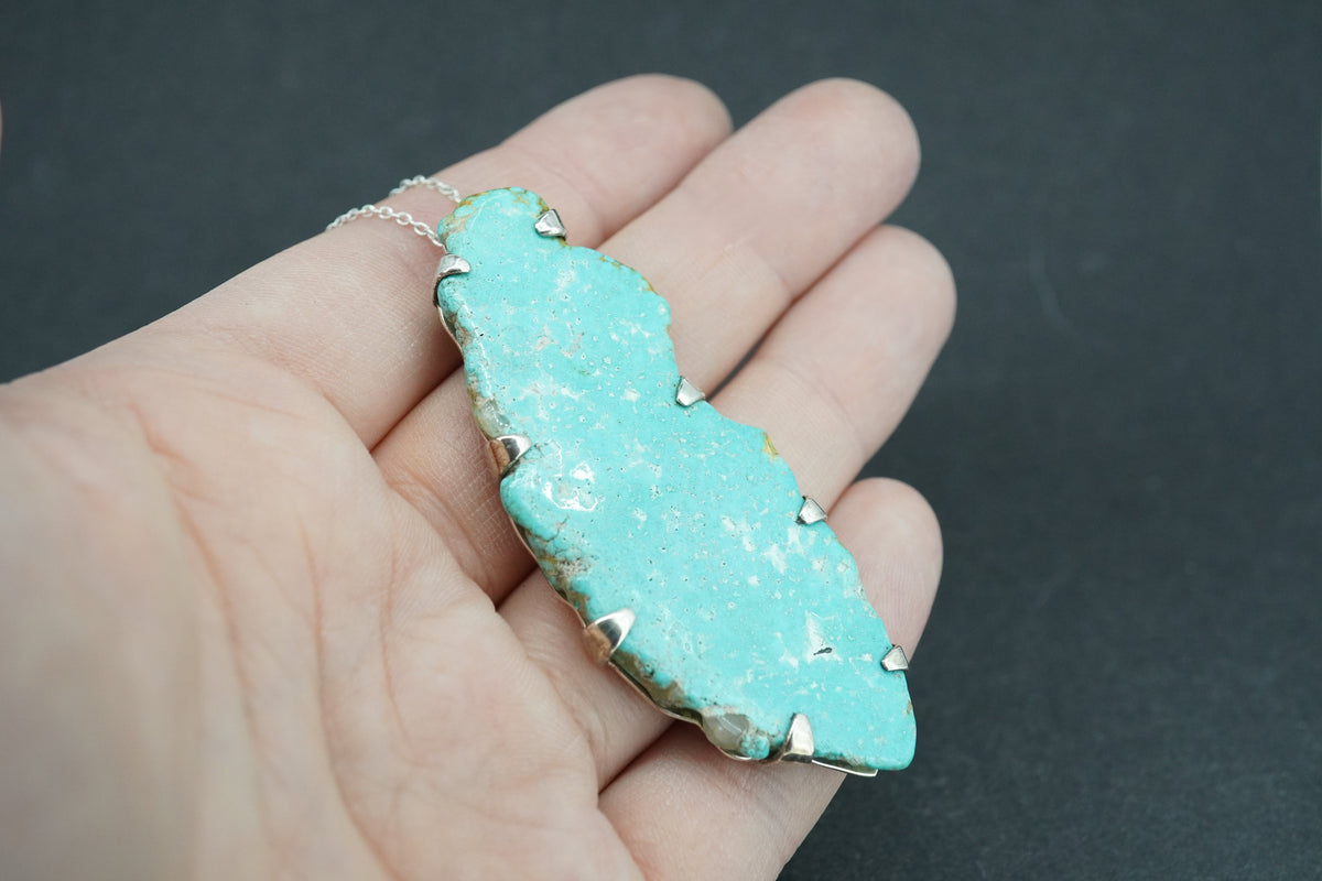 Mongolian Turquoise Sterling Silver Large Pendant