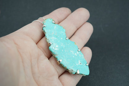 Mongolian Turquoise Sterling Silver Large Pendant