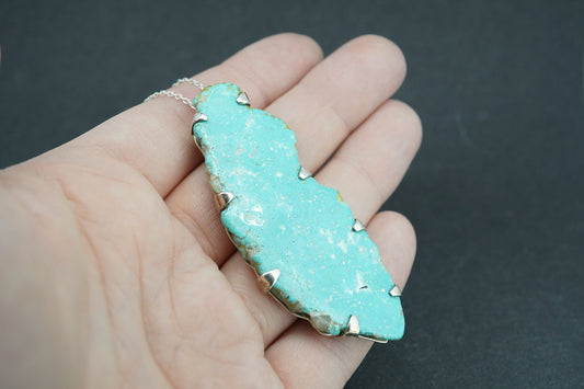 Mongolian Turquoise Sterling Silver Large Pendant