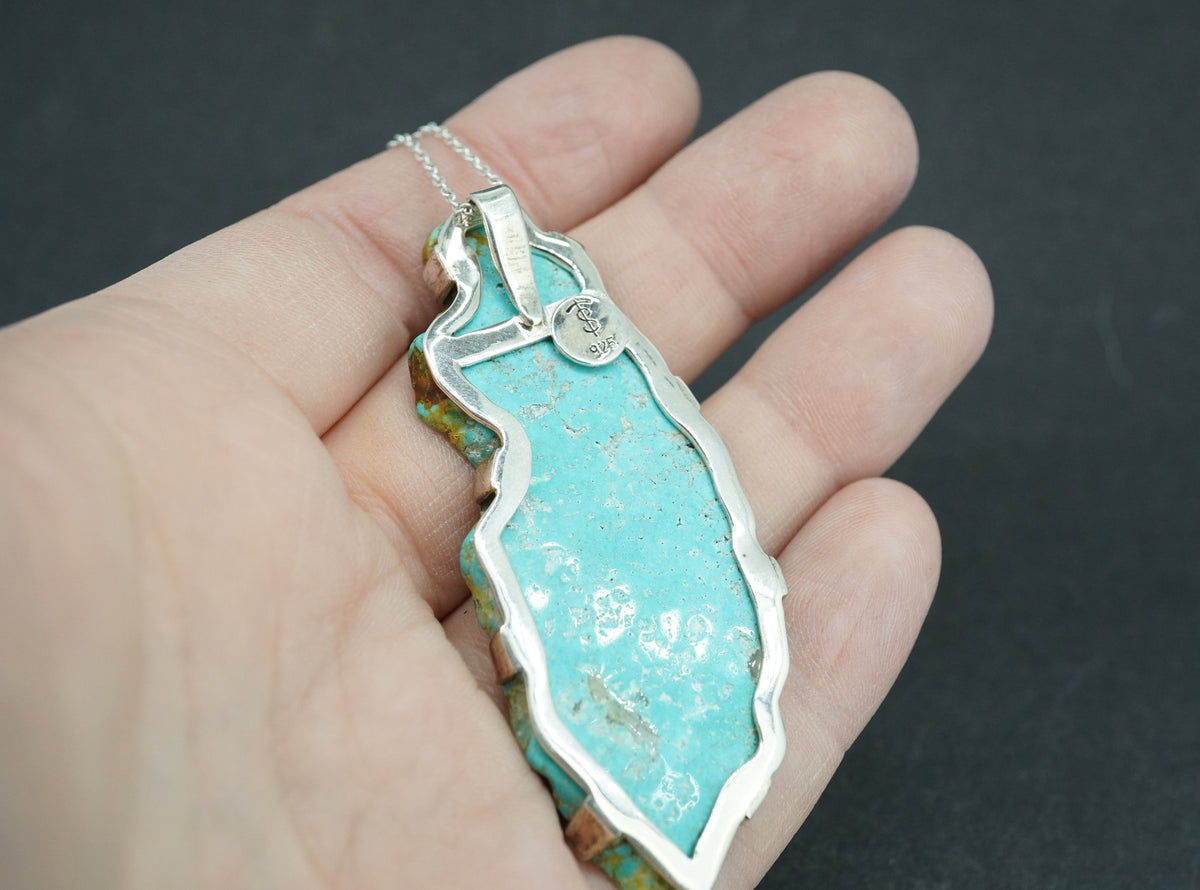 Mongolian Turquoise Sterling Silver Large Pendant