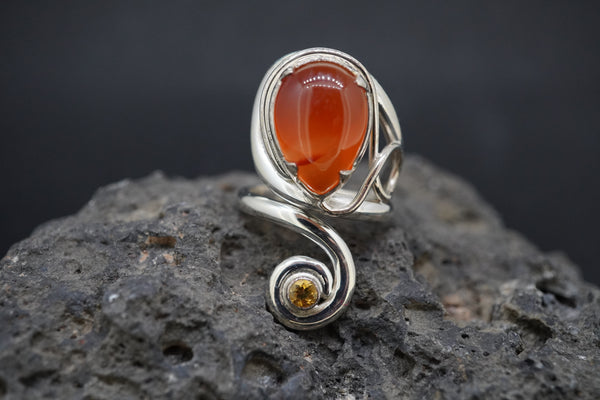 Scottish Carnelian and Citrine Sterling Silver Celtic Ring
