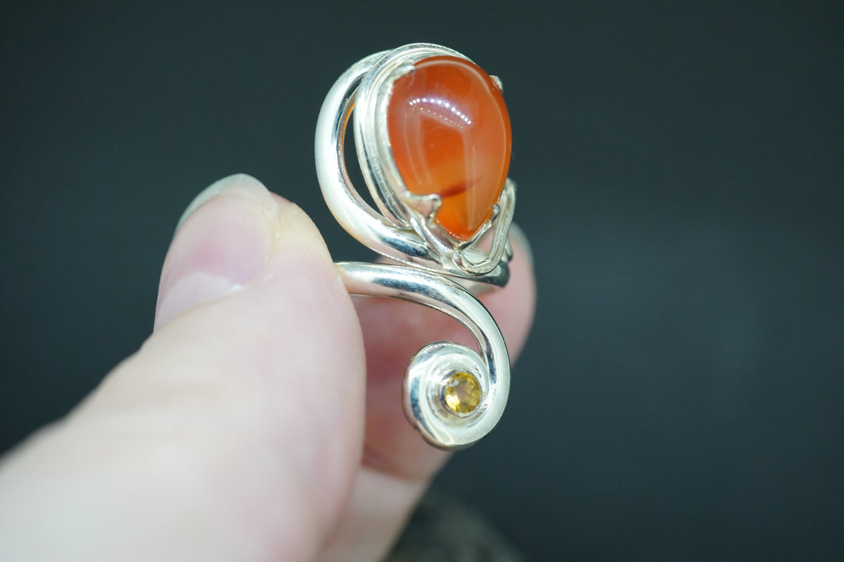 Scottish Carnelian and Citrine Sterling Silver Celtic Ring