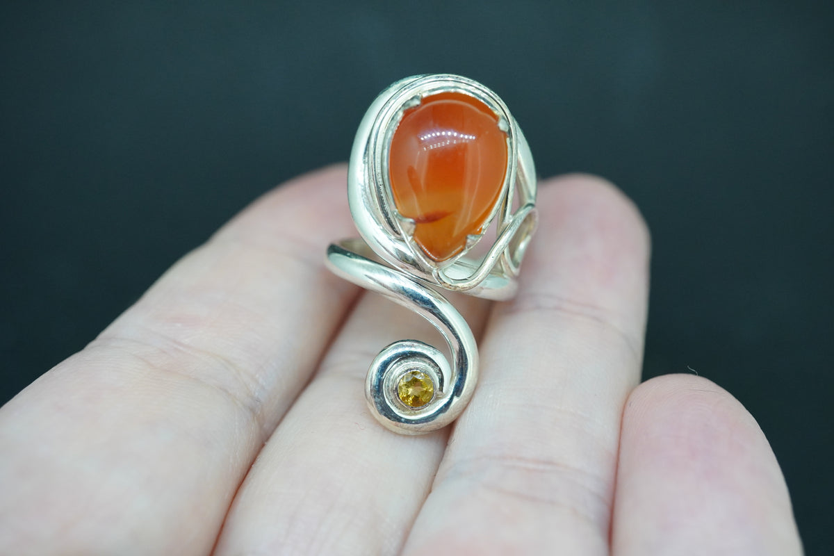 Scottish Carnelian and Citrine Sterling Silver Celtic Ring