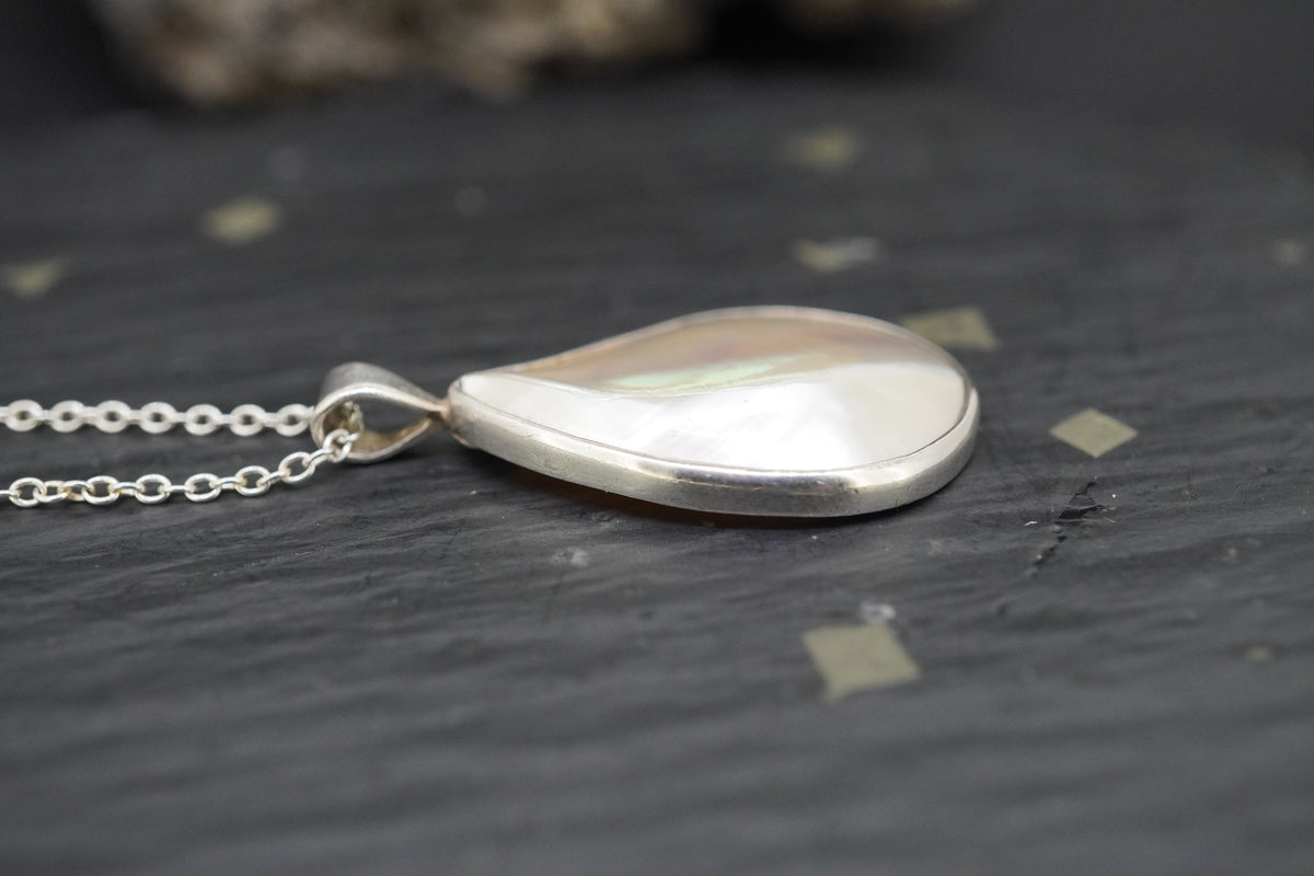 White Turbo Shell Sterling Silver Pendant