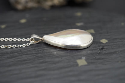 White Turbo Shell Sterling Silver Drop Pendant