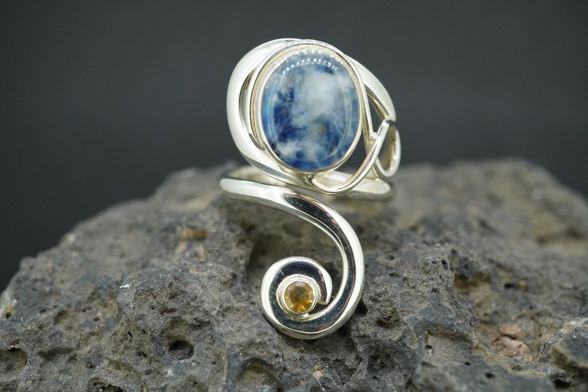Moonstone & Citrine Sterling Silver Celtic Wrap Ring