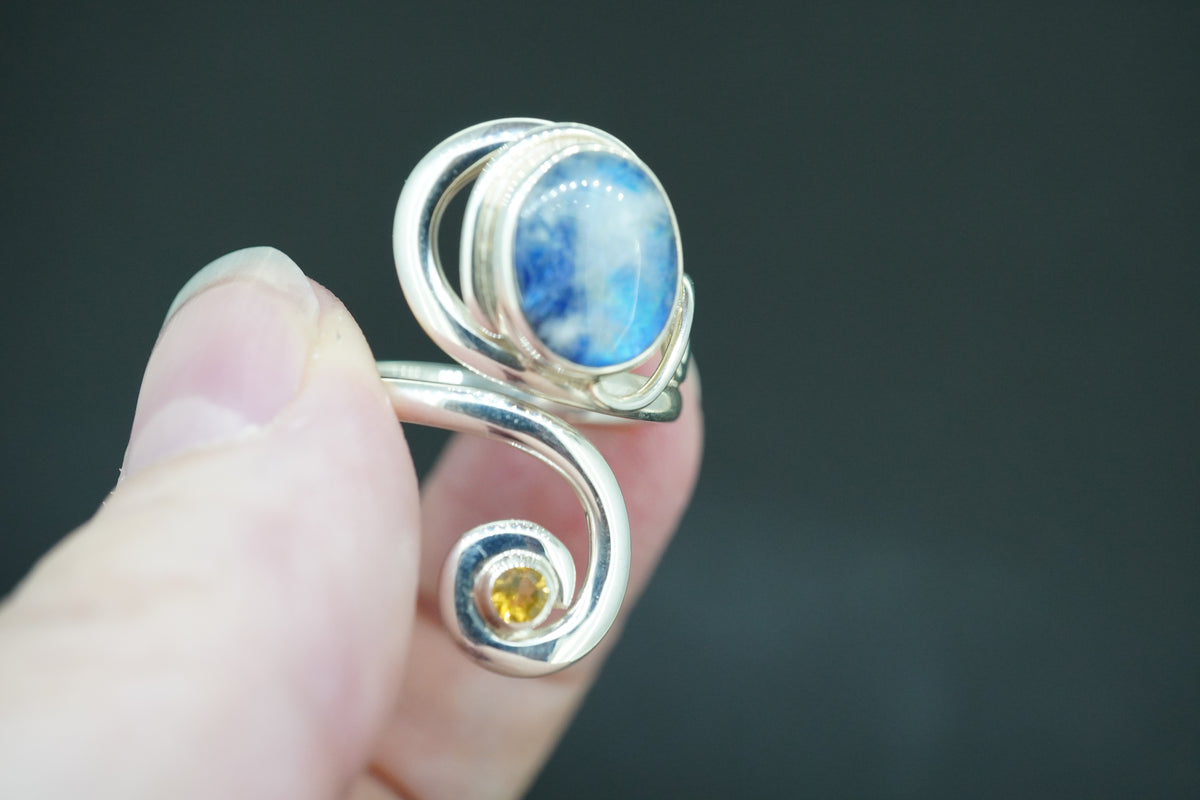 Moonstone & Citrine Sterling Silver Celtic Wrap Ring