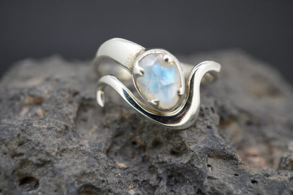 Moonstone Sterling Silver Wave Oval Ring