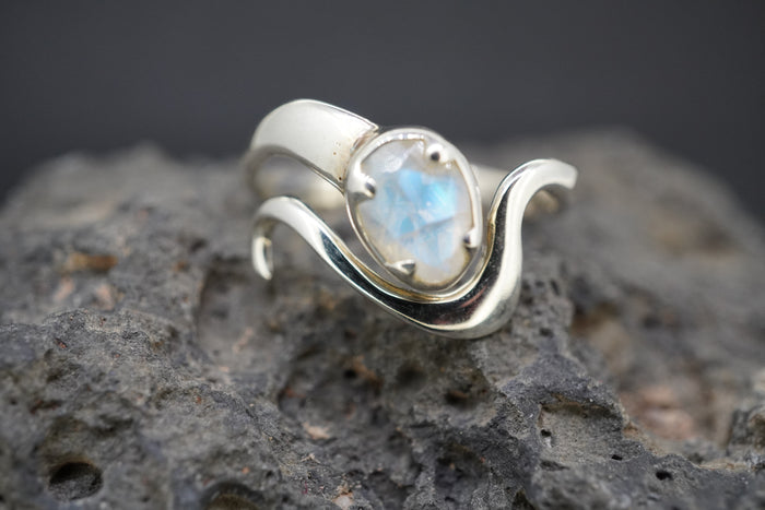 Moonstone Sterling Silver Wave Oval Ring