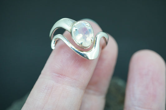 Moonstone Sterling Silver Wave Oval Ring