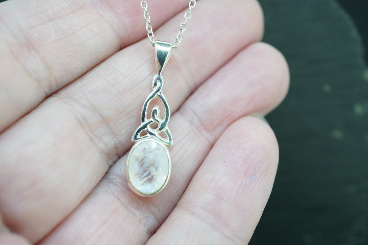 Moonstone Trinity Knot Sterling Silver Pendant