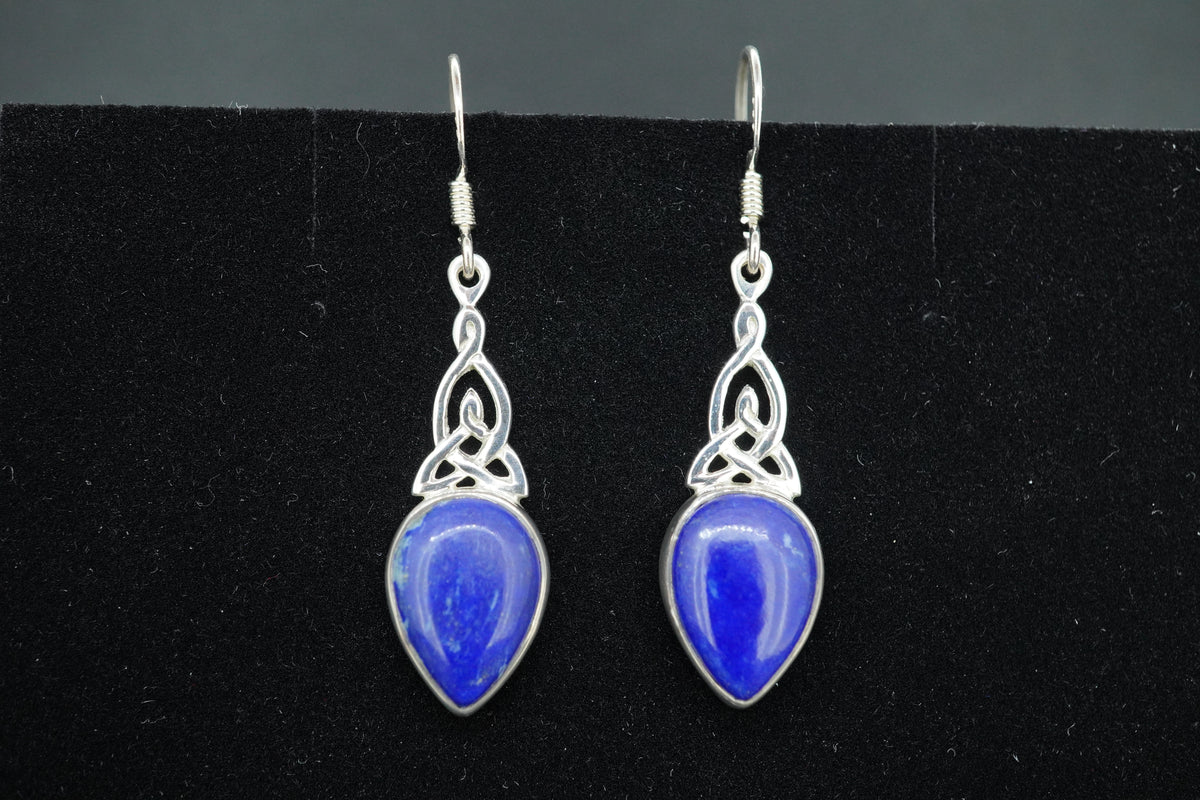Lapis Lazuli Sterling Silver Drop Celtic Earrings