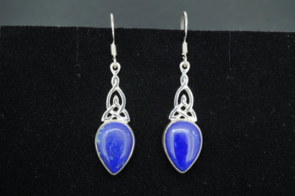 Lapis Lazuli Sterling Silver Drop Celtic Earrings