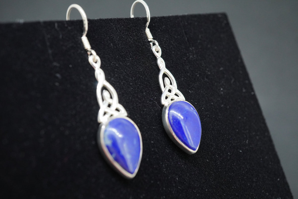 Lapis Lazuli Sterling Silver Drop Celtic Earrings