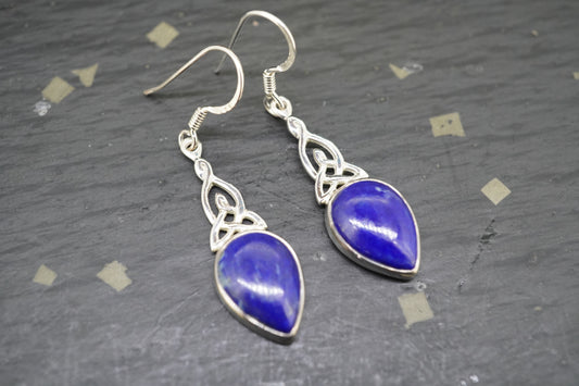 Lapis Lazuli Sterling Silver Drop Celtic Earrings