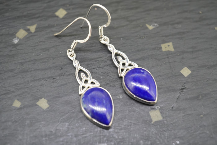Lapis Lazuli Sterling Silver Drop Celtic Earrings