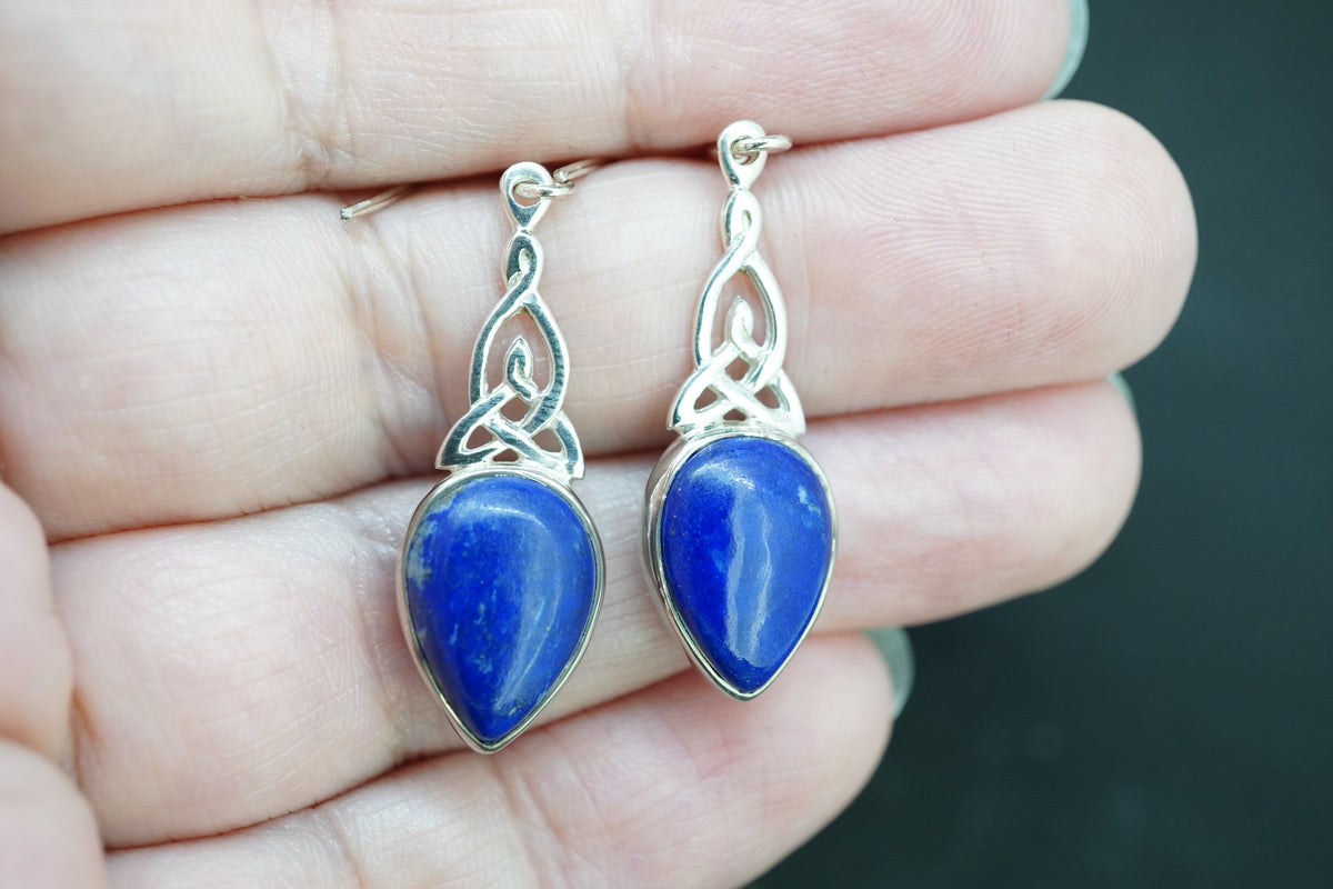 Lapis Lazuli Sterling Silver Drop Celtic Earrings