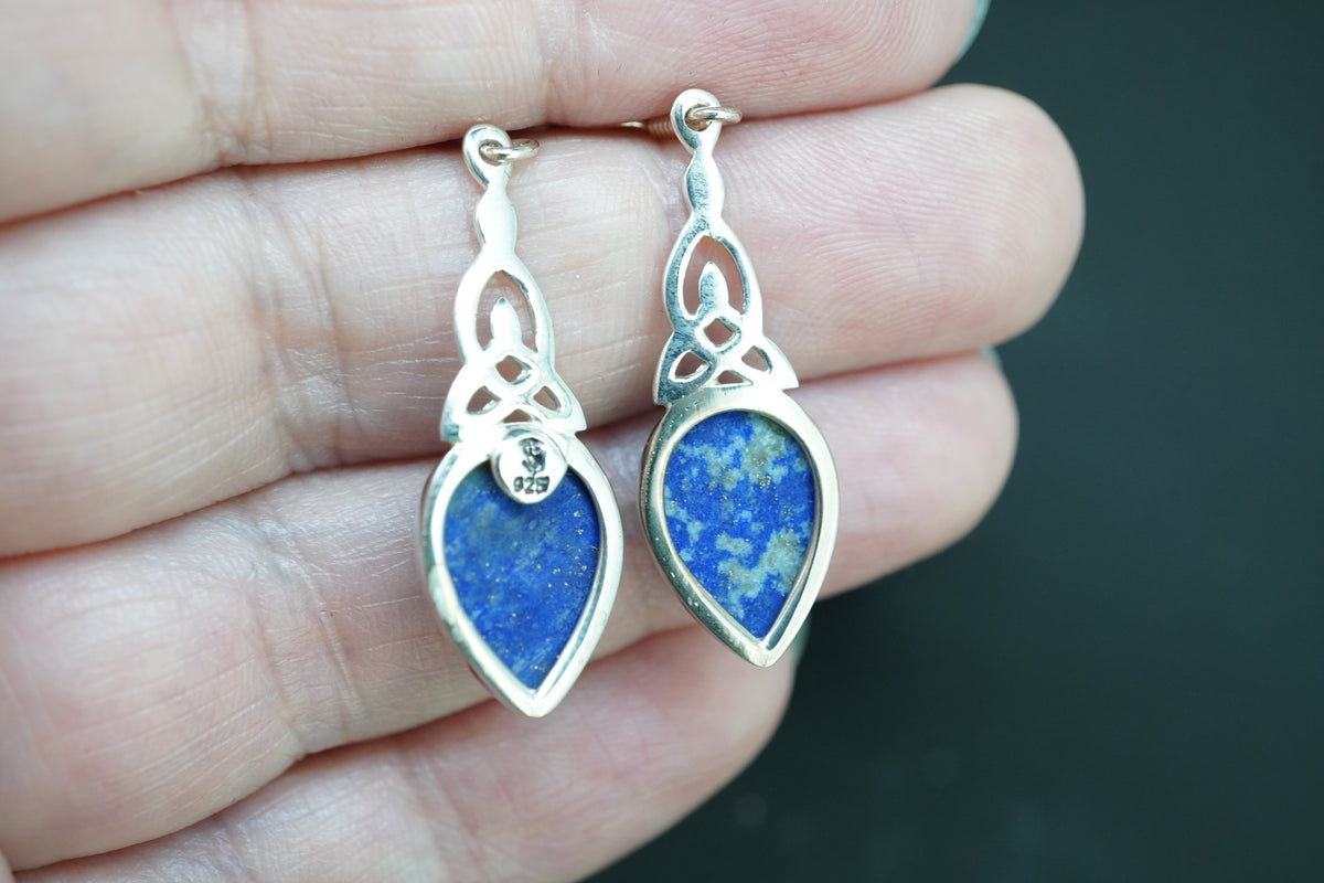 Lapis Lazuli Sterling Silver Drop Celtic Earrings