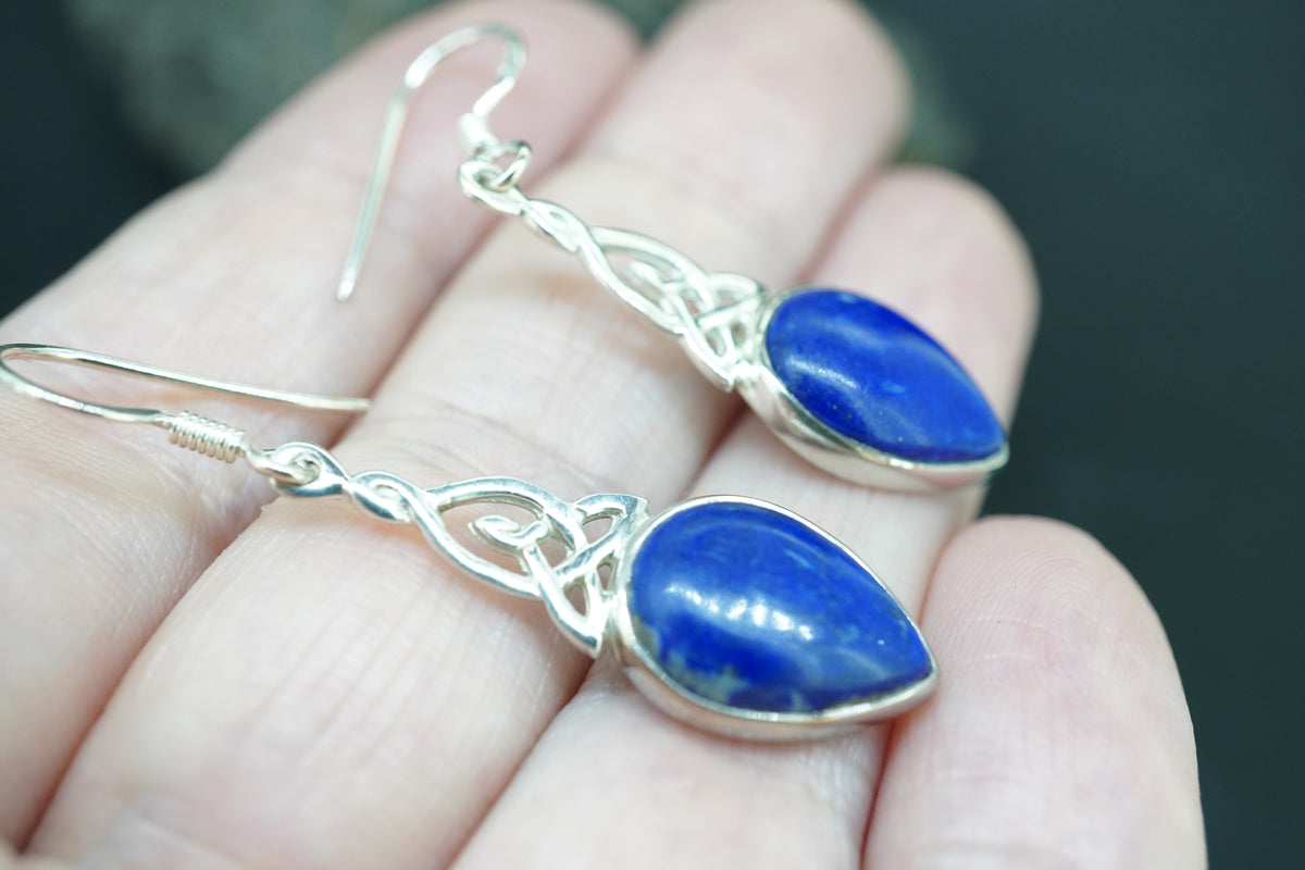 Lapis Lazuli Sterling Silver Drop Celtic Earrings