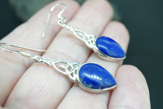 Lapis Lazuli Sterling Silver Drop Celtic Earrings