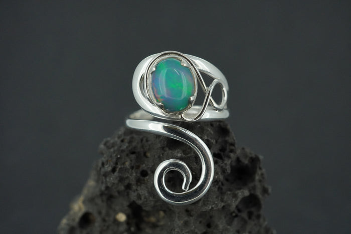 Opal Sterling Silver Swirl Ring