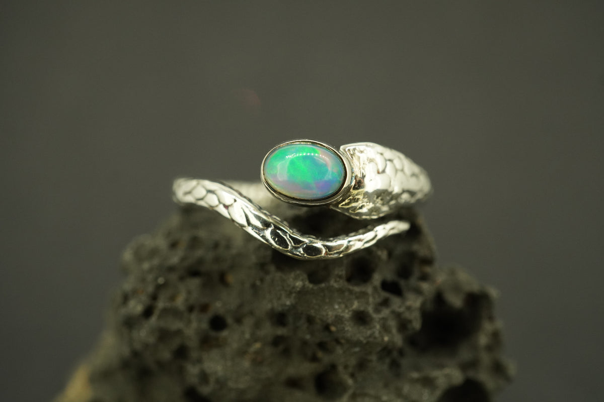 Opal Sterling Silver Snake Ring