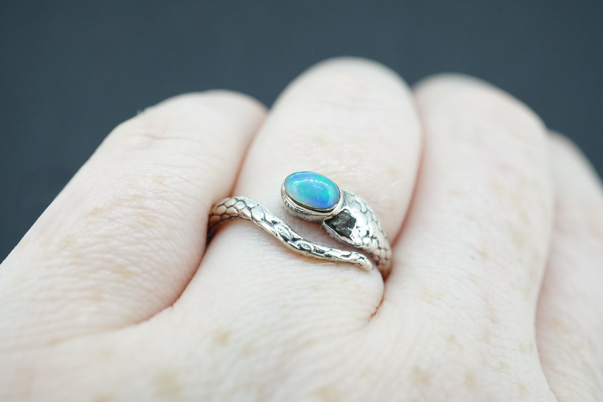 Opal Sterling Silver Snake Ring