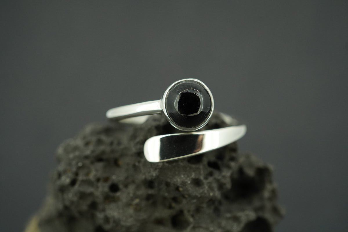 Black Tourmaline Sterling Silver Wrap Ring