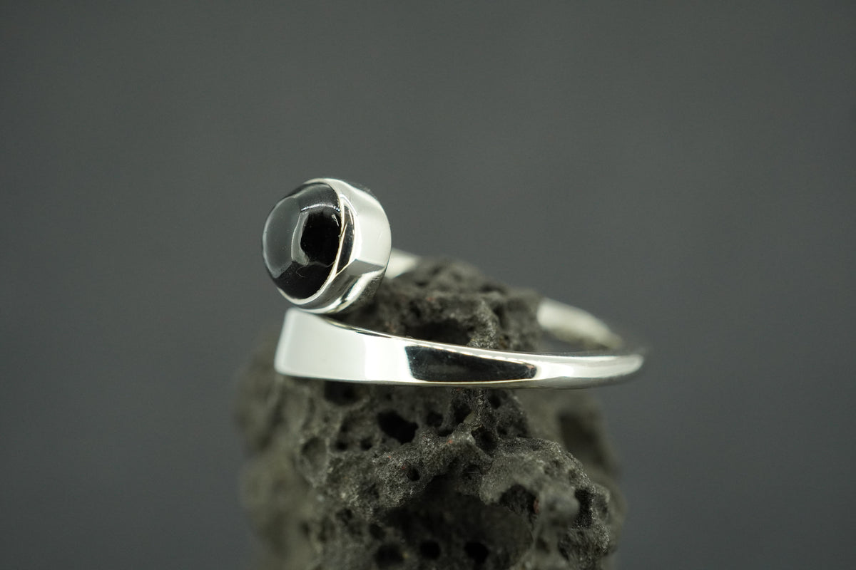 Black Tourmaline Sterling Silver Wrap Ring