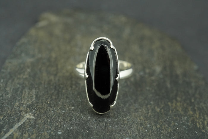 Black Tourmaline Sterling Silver Oval Ring
