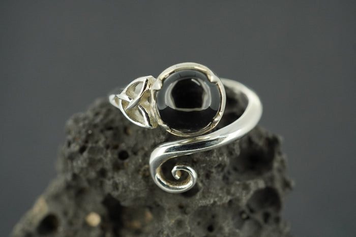 Black Tourmaline Sterling Silver Trinity Ring