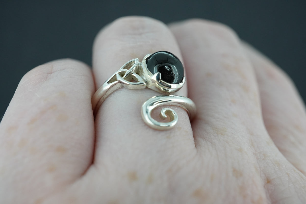 Black Tourmaline Sterling Silver Celtic Ring