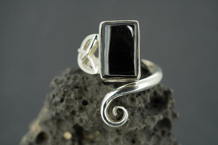 Black Tourmaline Sterling Silver Rectangle Trinity Ring