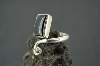 Black Tourmaline Sterling Silver Rectangle Trinity Ring