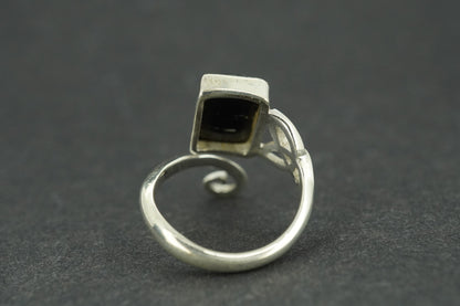 Black Tourmaline Sterling Silver Rectangle Trinity Ring