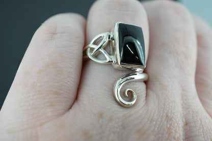 Black Tourmaline Sterling Silver Rectangle Trinity Ring