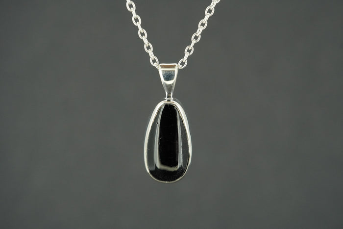 Black Tourmaline Sterling Silver Drop Pendant