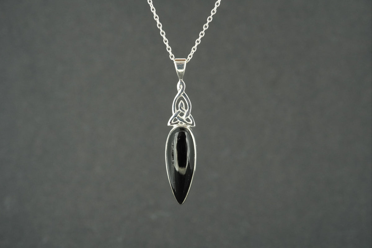 Black Tourmaline Sterling Silver Celtic Pendant