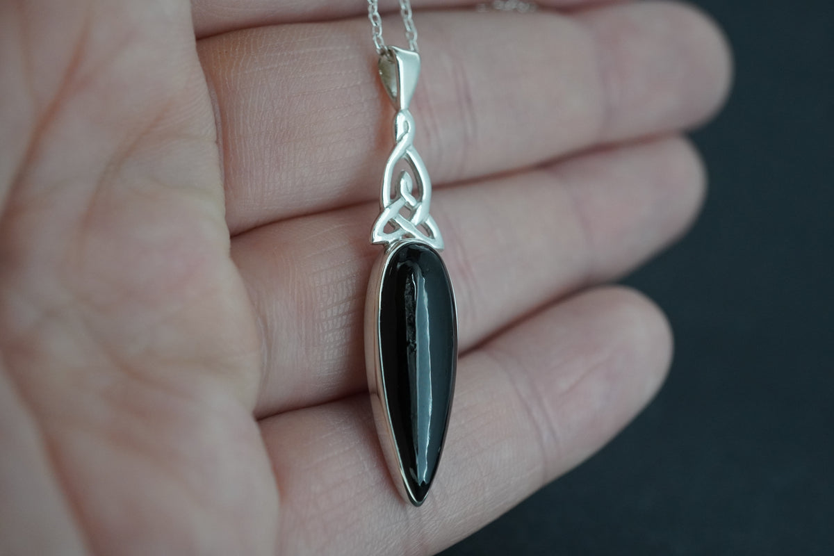 Black Tourmaline Sterling Silver Celtic Pendant