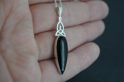 Black Tourmaline Sterling Silver Celtic Pendant
