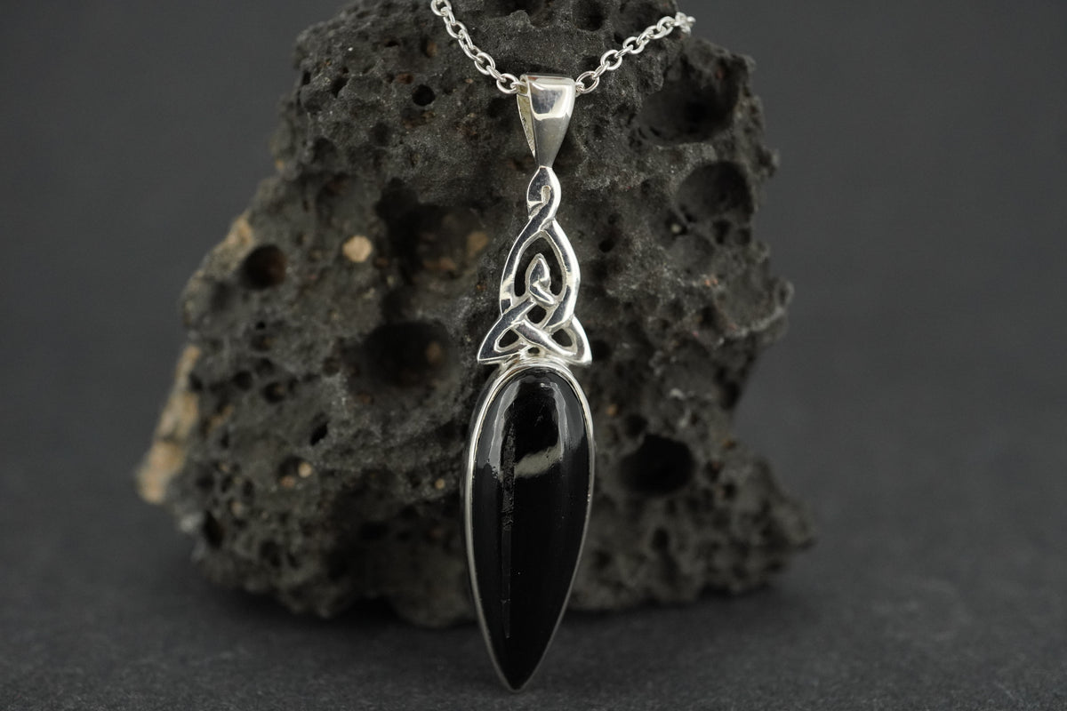 Black Tourmaline Sterling Silver Celtic Pendant