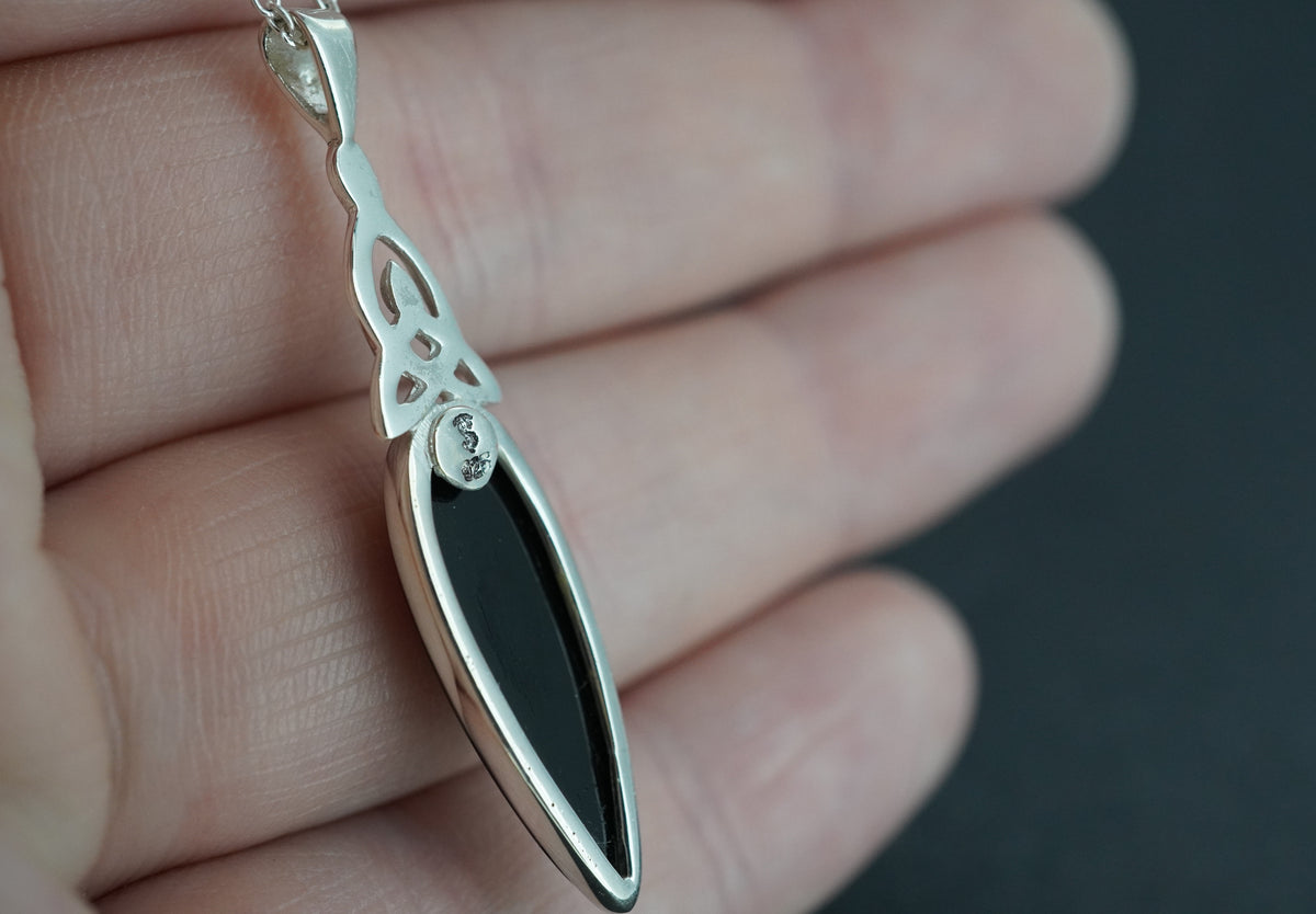 Black Tourmaline Sterling Silver Celtic Pendant