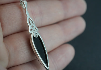 Black Tourmaline Sterling Silver Celtic Pendant