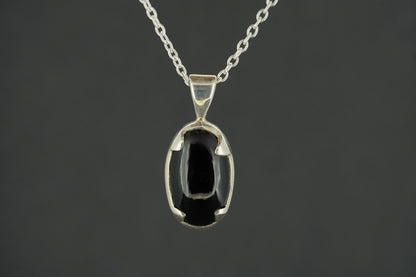 Black Tourmaline Sterling Silver Oval Pendant