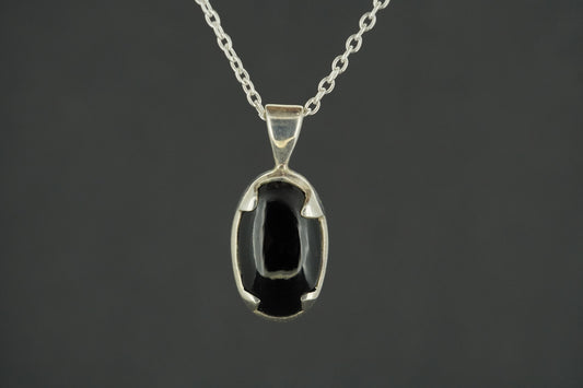 Black Tourmaline Sterling Silver Oval Pendant