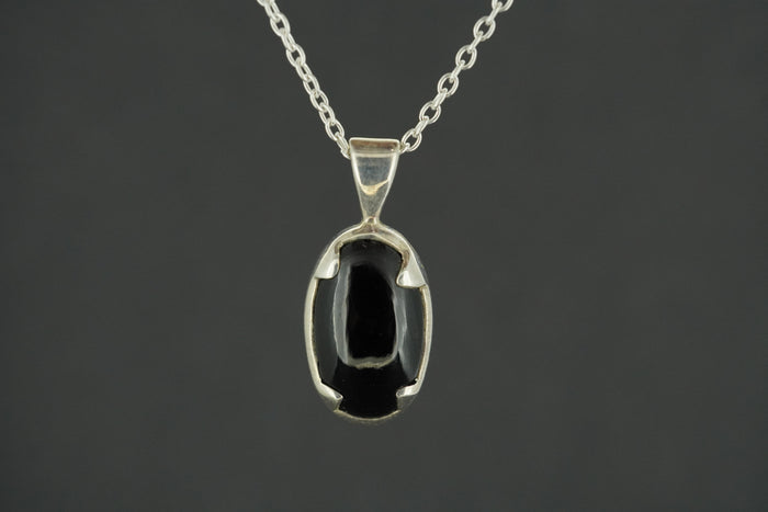 Black Tourmaline Sterling Silver Oval Pendant